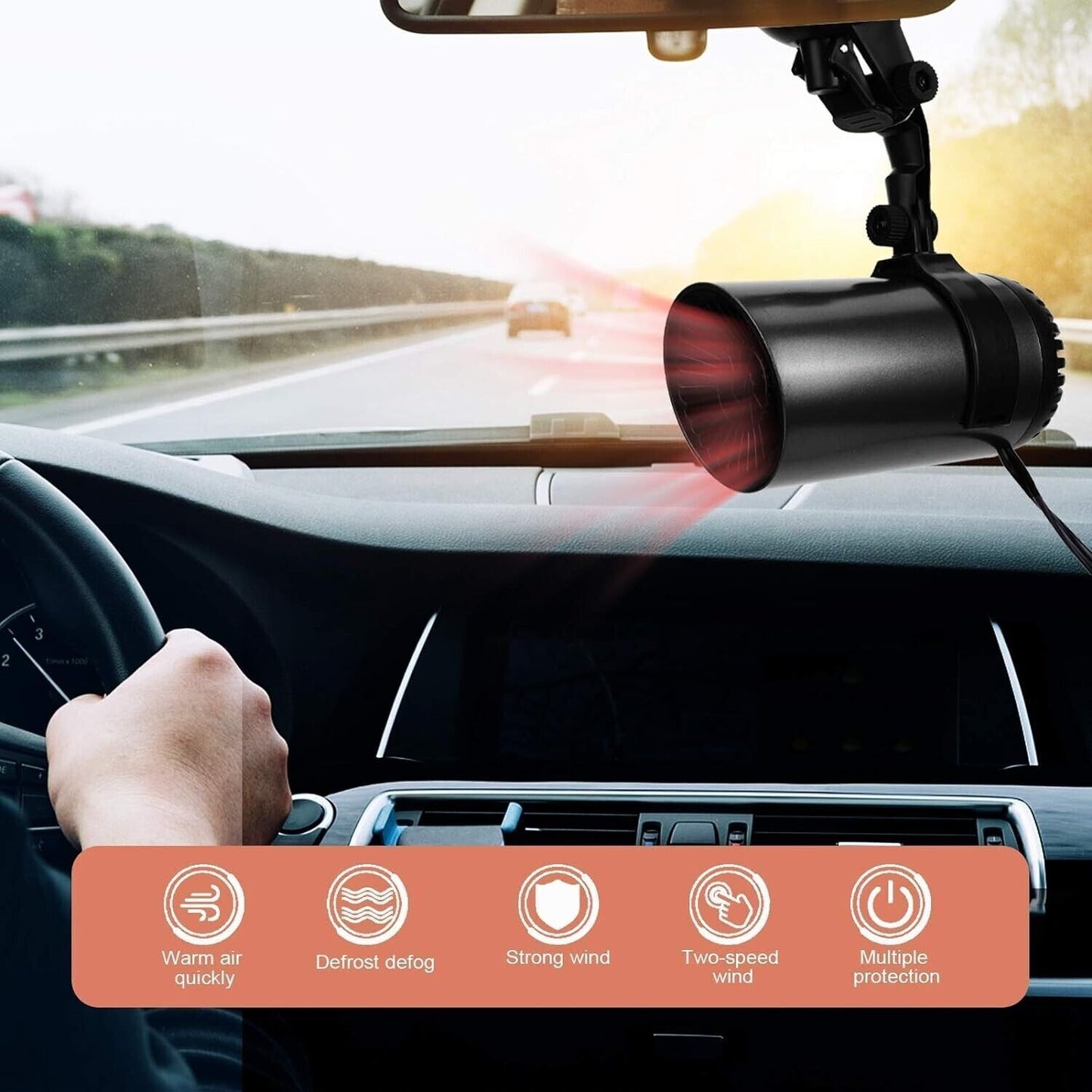 2 in 1 Ventola di Riscaldamento e Raffreddamento Automatico  Ventosa 150W Auto