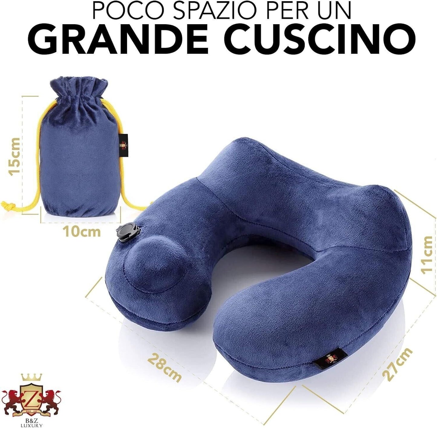 Cuscino collo viaggio gonfiabile, ergonomico soffice in VELLUTINO, cuscino