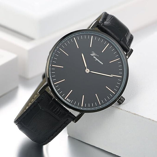 Orologio da Polso Unisex, Cinturino in Pelle Colore Nero, Orologio Semplice