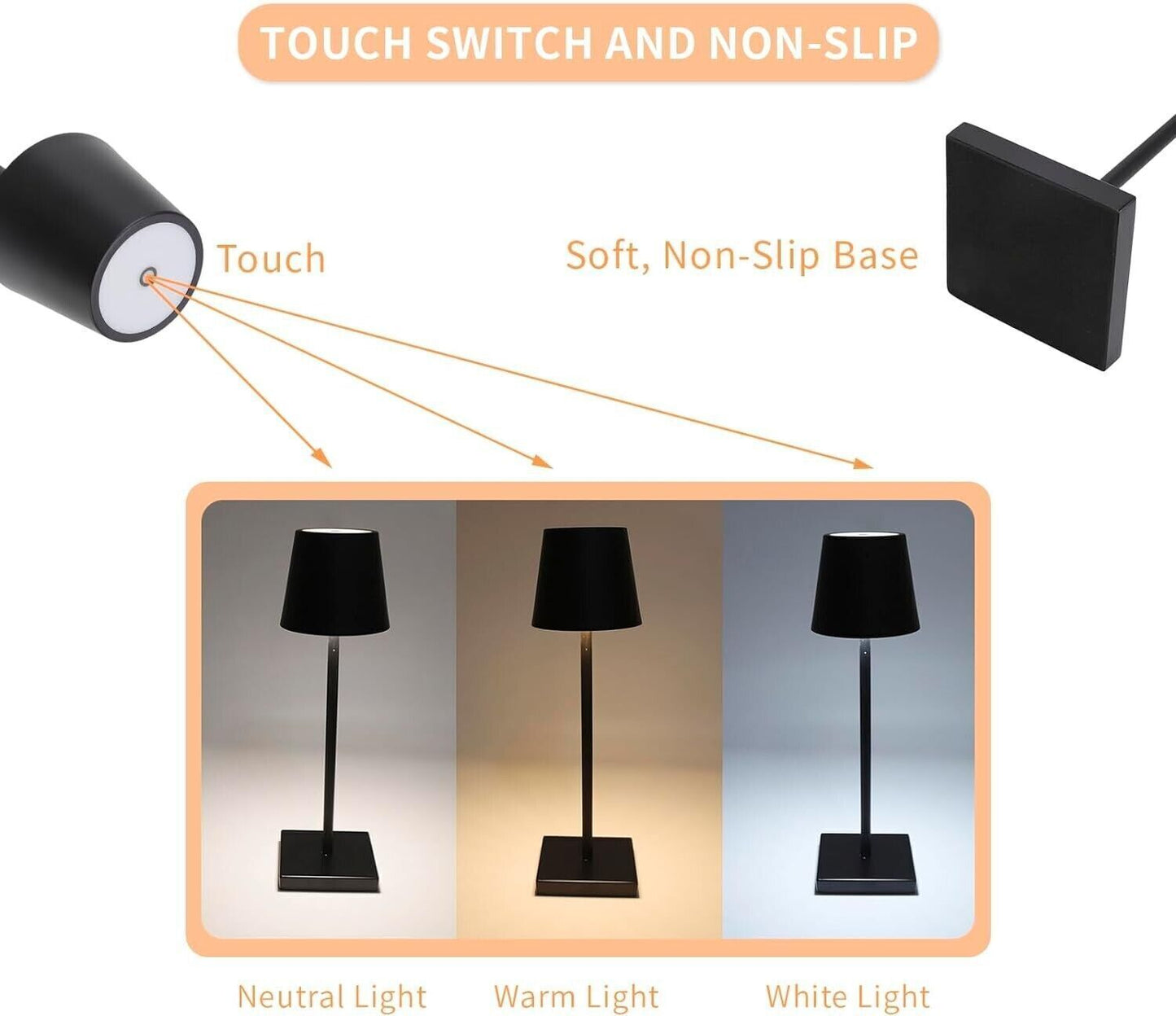 Lampada da Tavolo Senza Fili, Lampada da Tavolo a LED Ricaricabile, Batteria
