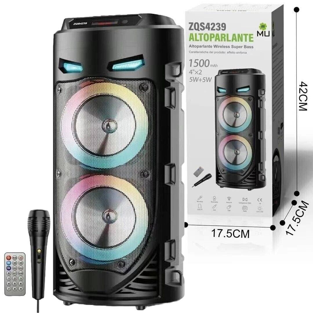 Diffusore portatile cassa bluetooth mp3 karaoke usb aux 10 watt 1500mah ZQS4239