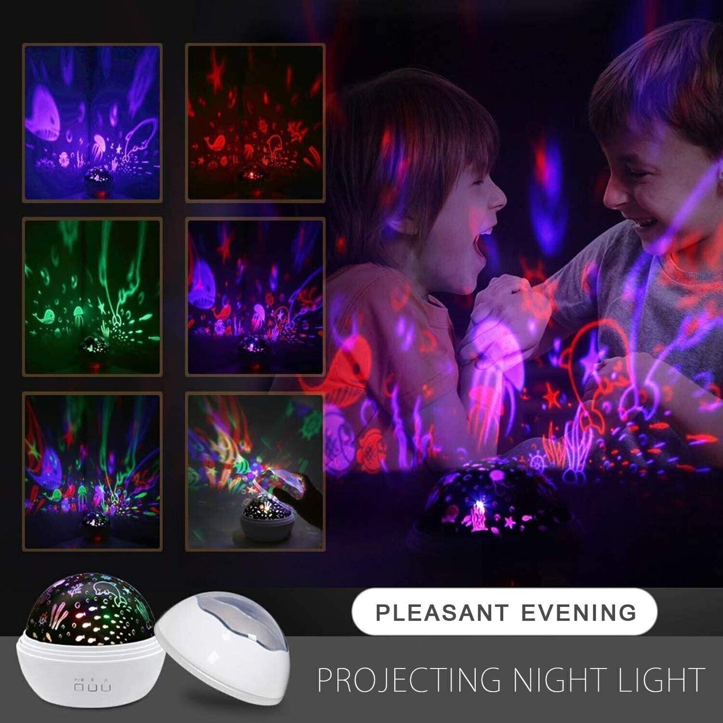 Lampada proiettore a forma di stella, girevole, a LED, proiettore per bambini