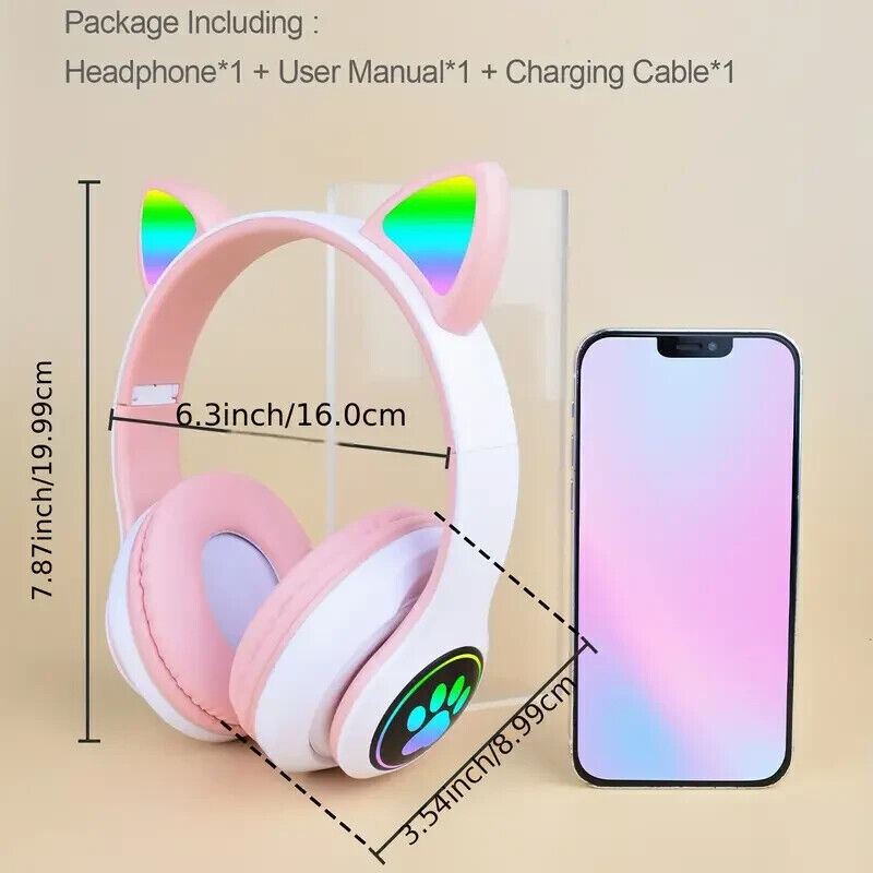 Cuffie Wireless Orecchie di Gatto Auricolari Bluetooth Auricolari con Led