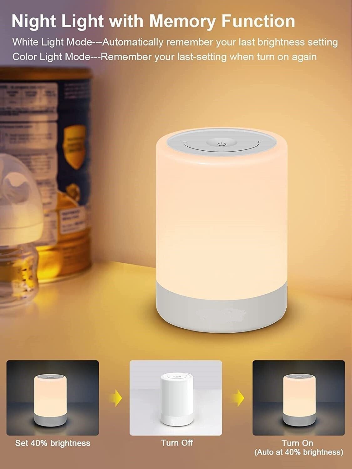 Luce Notturna per Asilo Nido per Bambini Lampada Touch Ricaricabile Cambia