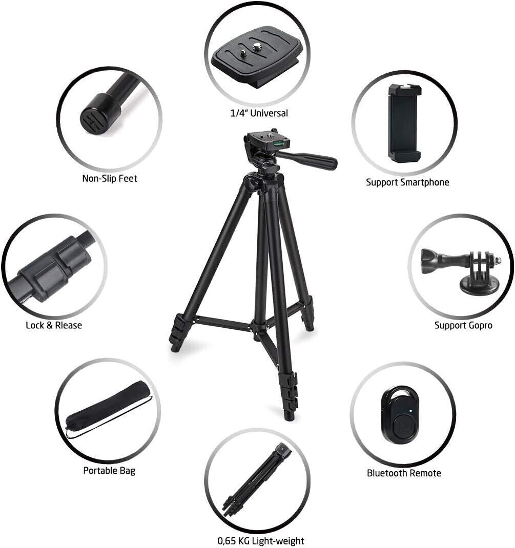 Treppiede 125cm per Cellulare Fotocamera con Supporto Smartphone Bluetooth