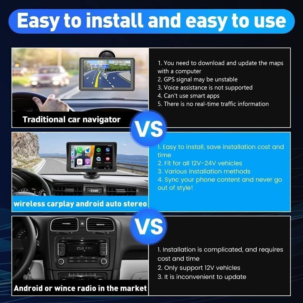 Autoradio Stereo portatile wireless Apple Carplay Android Auto 7 pollici