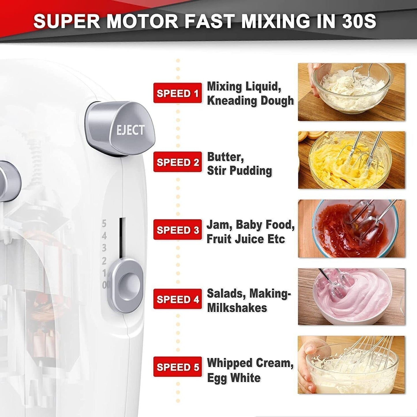 Frullatore a mano, 300 W, frullatore elettrico per preparare torte, crema per uo