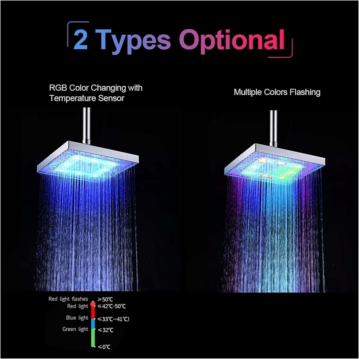Soffione doccia Led, quadrato cambia colore sensore di temperatura della doccia