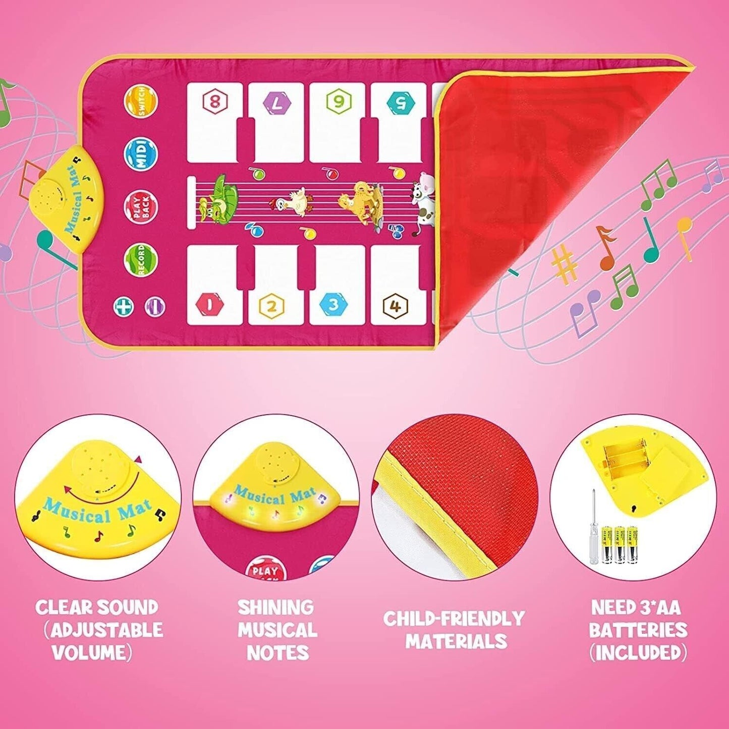 Tappetino Musicale, Tappetino per Pianoforte per Bambini Bilaterale Tastiera
