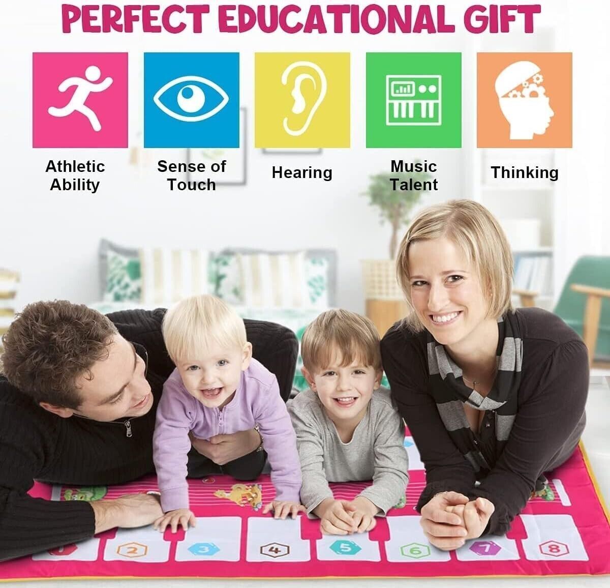 Tappetino Musicale per Pianoforte per Bambini Bilaterale Tastiera 16 Tasti e 7 Versi Animali