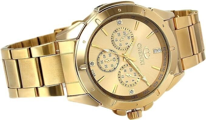Orologio da uomo Chenxi in acciaio inossidabile tono oro, quarzo giapponese