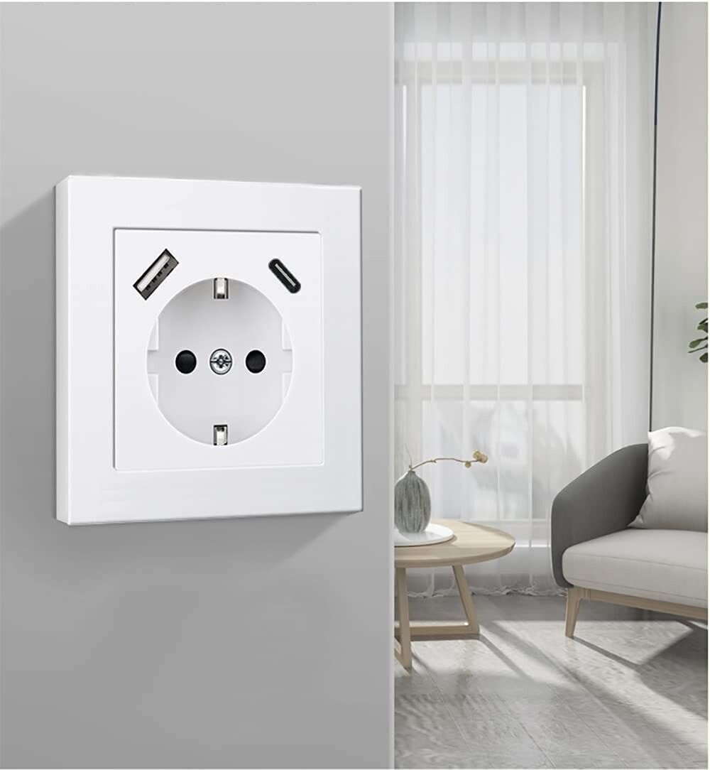 Presa USB, presa con caricatore USB e 1 porta di tipo C da 3,4 A, bianco puro