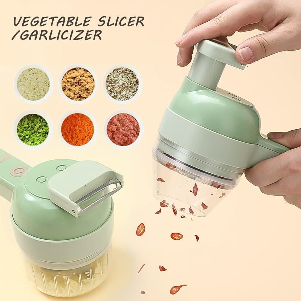 Set Tagliaverdure Elettrico Portatile 4 in 1 Trita verdure Spazzola Pulizia