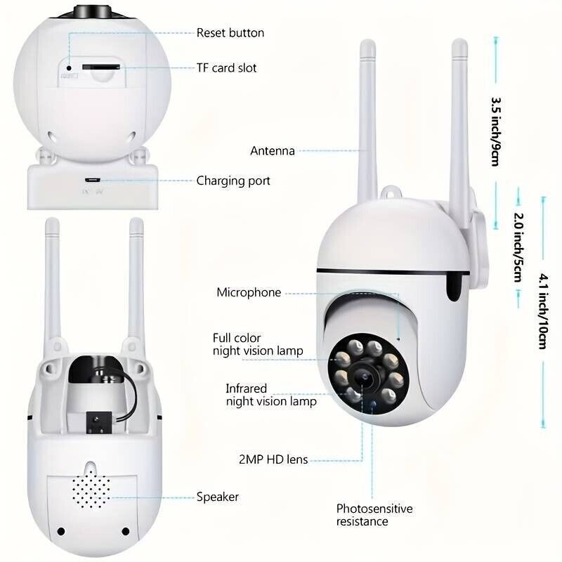 Telecamera di sorveglianza 1080P HD WIFI a 360°, Telecamera con sensore di