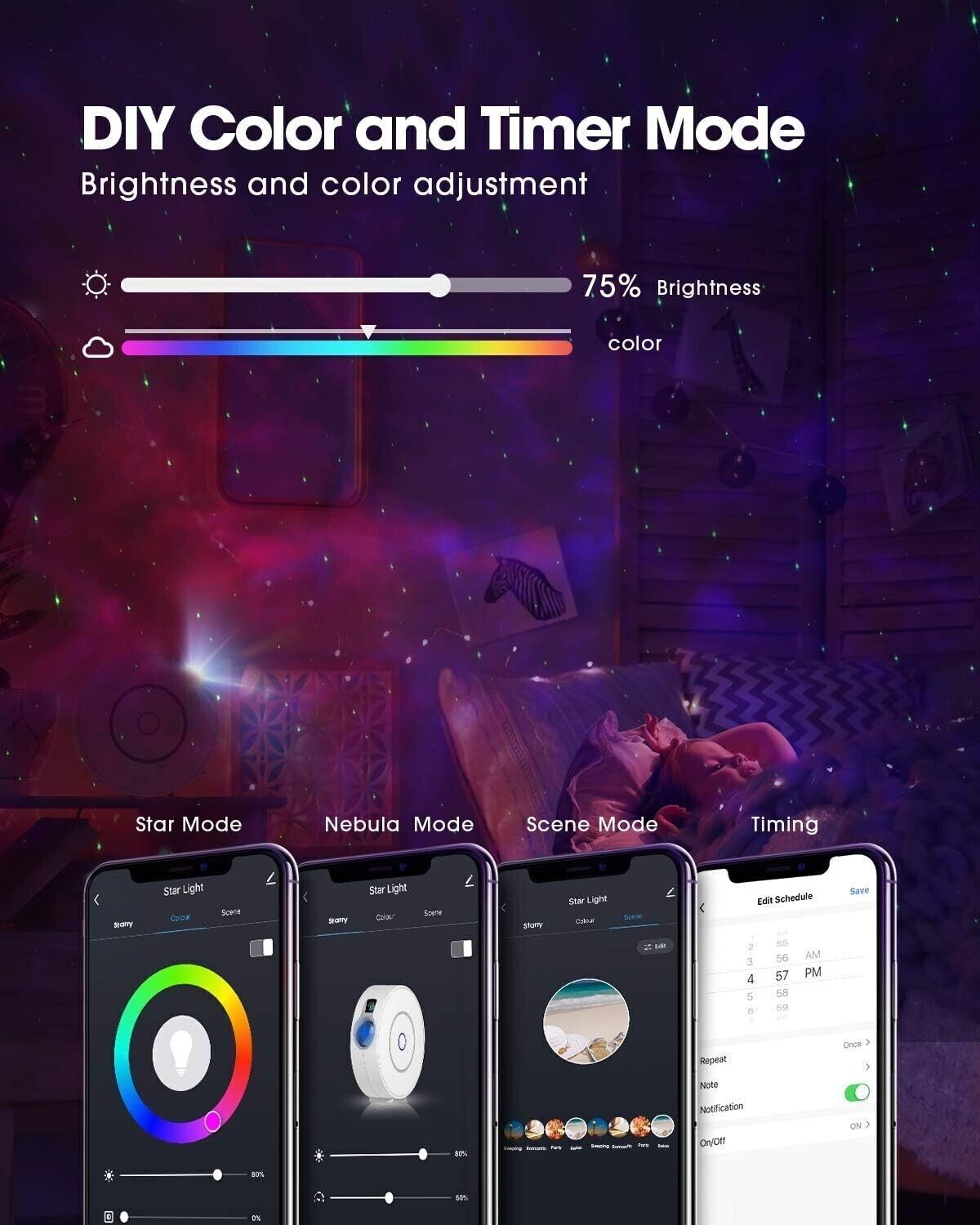 LED Lampada Proiettore Smart, Luce Notturna per Bambini, Proiettore Lampada