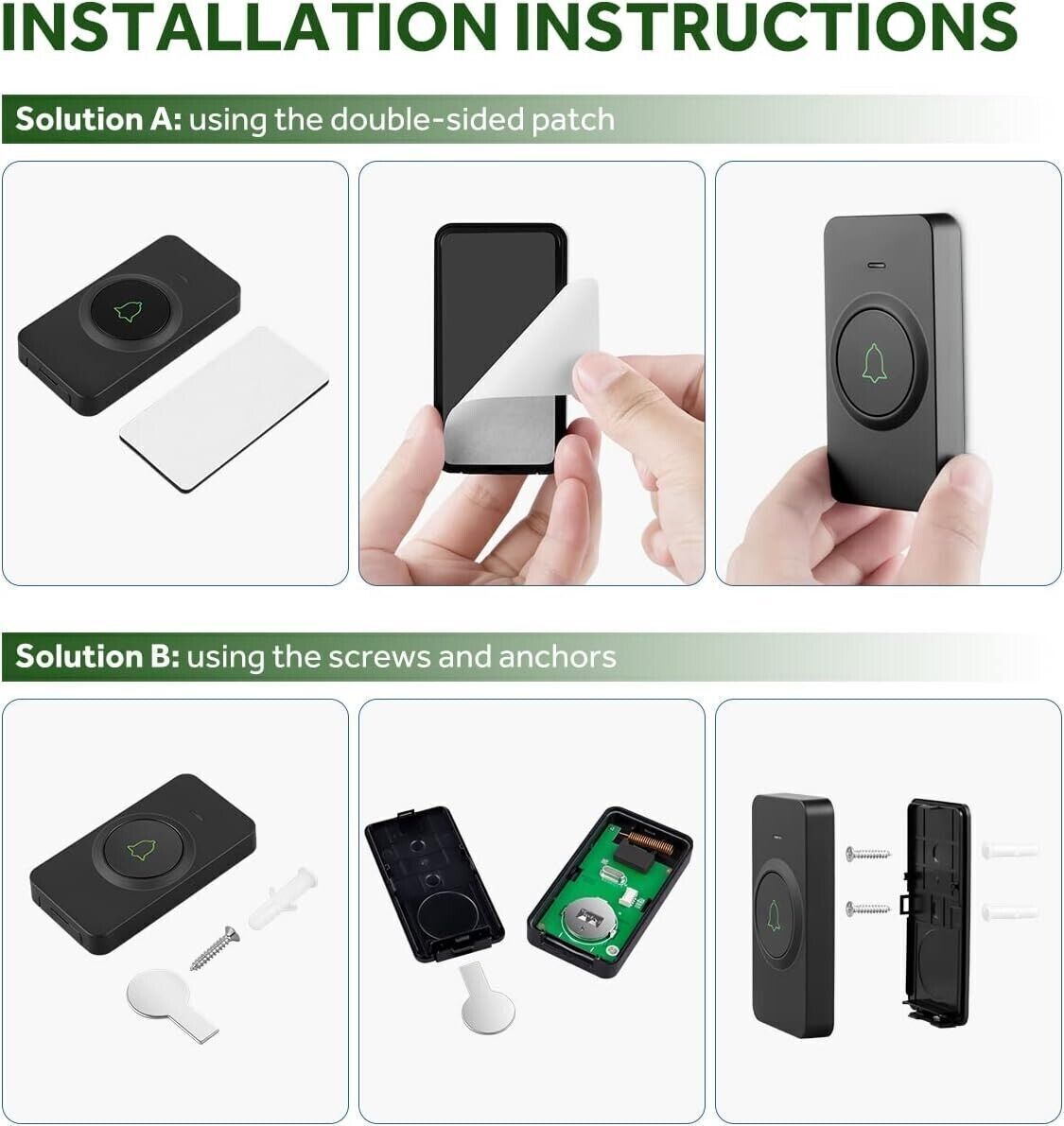 Campanello per porta wireless, mini, impermeabile, con 52 melodie, 5 livelli vol
