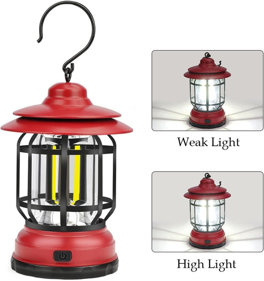 Lampada LED campeggio retrò lanterna ricaricabile USB luce portatile con gancio