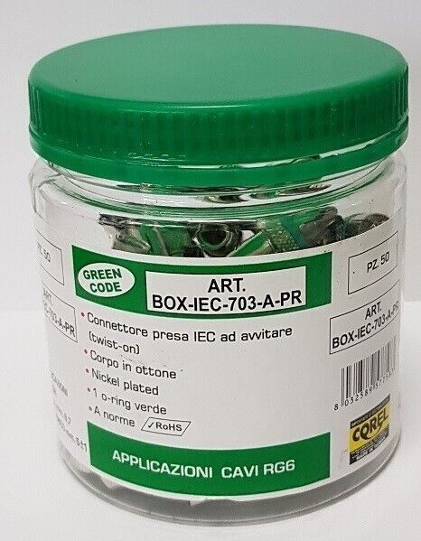 Connettore IEC ad avvitare in ottone nichelato con o'ring per cavi Ø6.7MM 50 pz