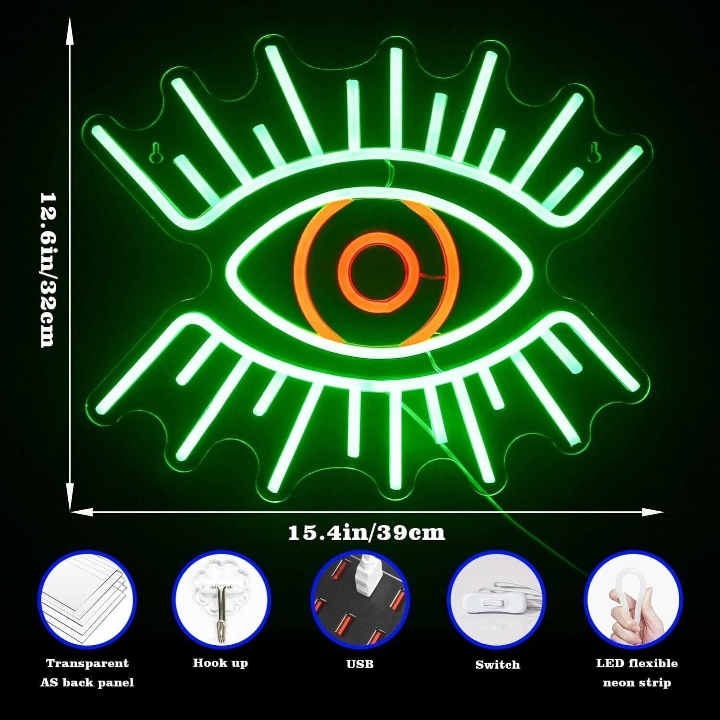Insegna al neon, Insegna a forma di occhio, Alimentata tramite USB