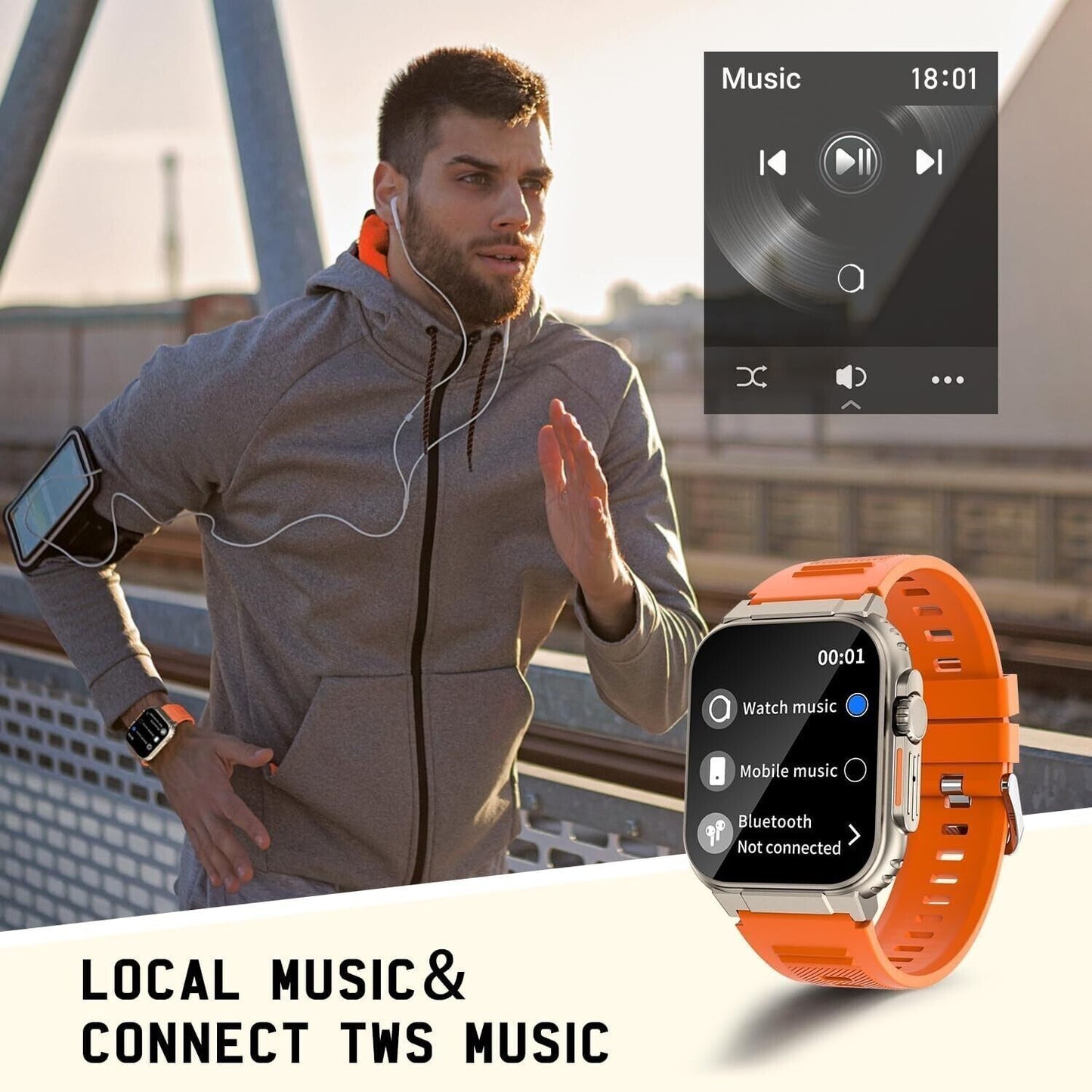 Smartwatch uomo Effettua Risponde Chiamate fitness tracker cardiofrequenzimetro