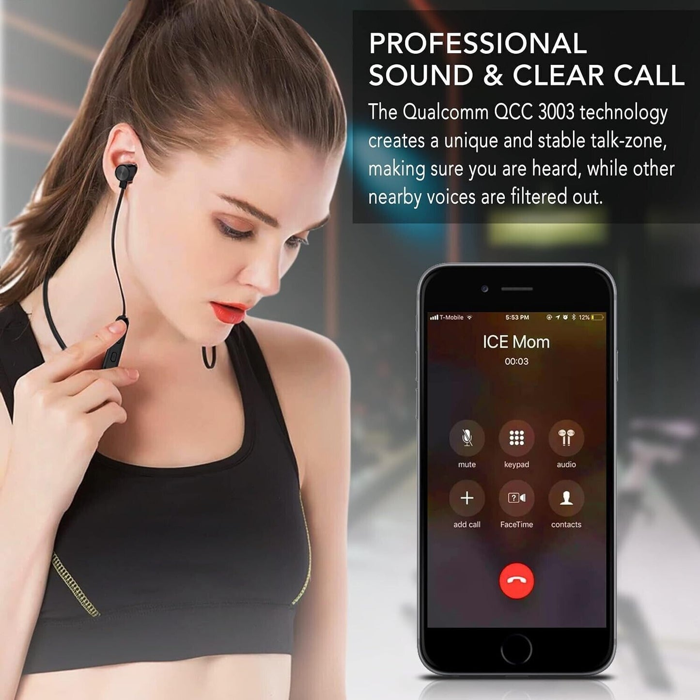 Cuffie Bluetooth YATWIN, V5.0, Cuffie Bluetooth wireless con microfono magnetico