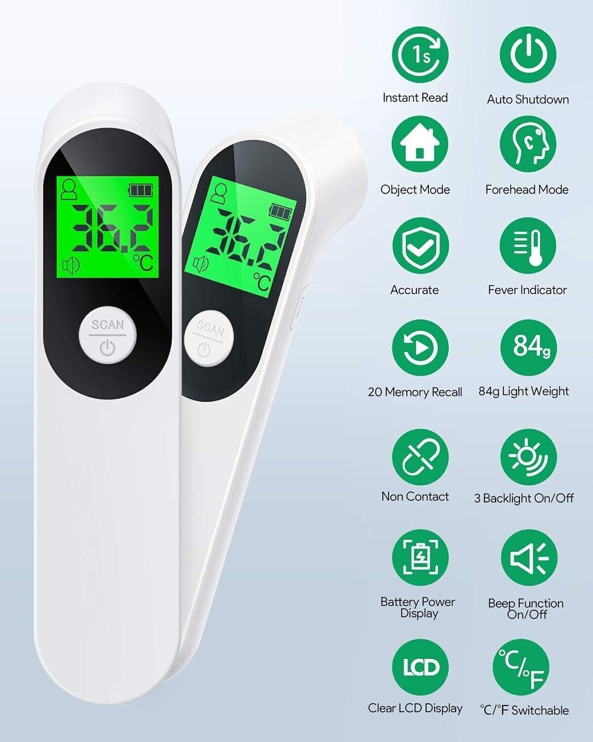 AFAC Termometro digitale a infrarossi per la fronte LCD 3 colori 20 memorie dati