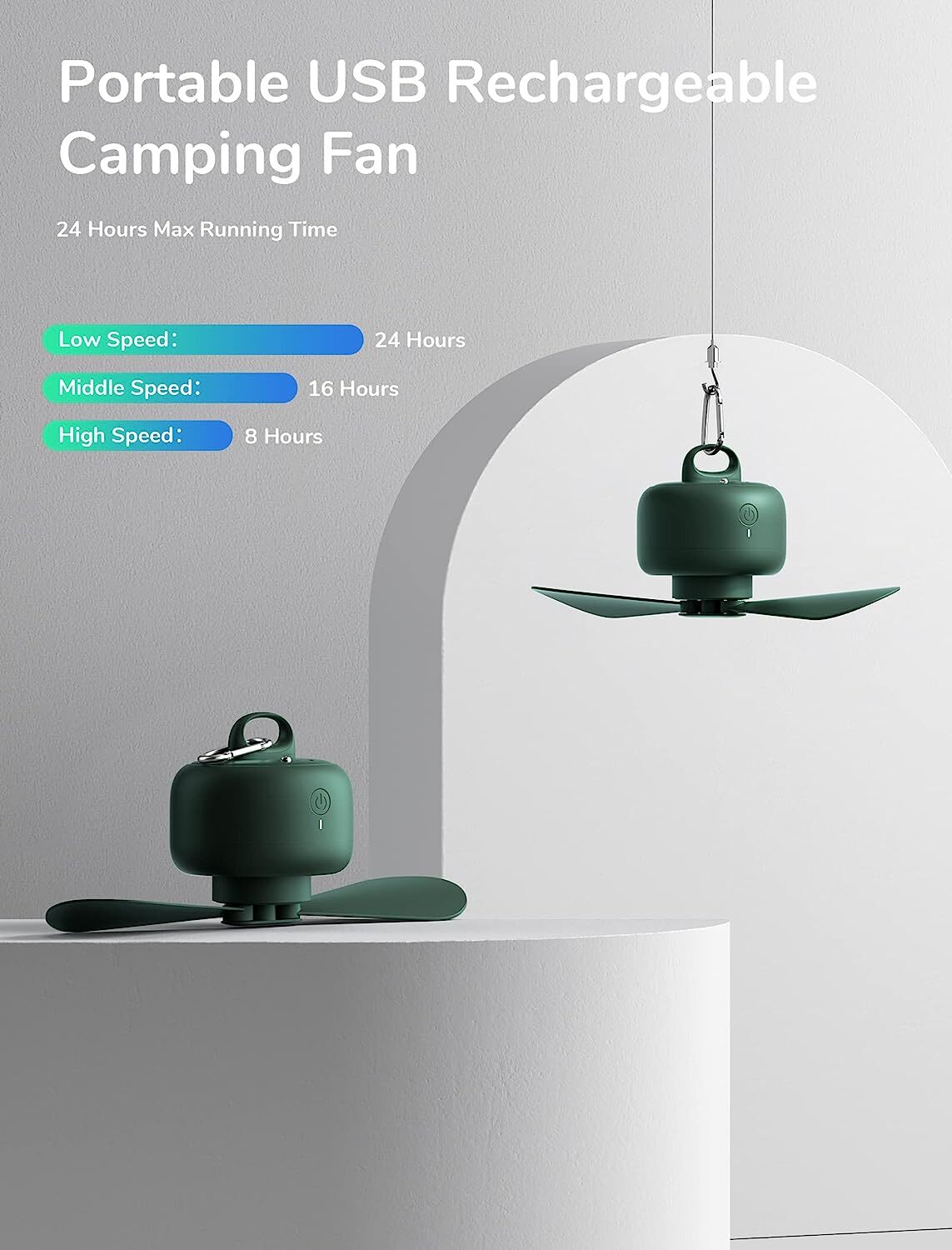 JISULIFE Ventilatore da campeggio 8000mAh Funzionamento a batteria, ricaricabile