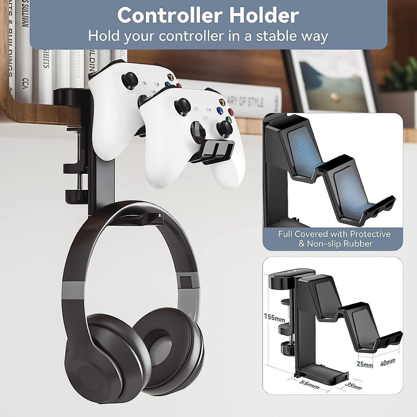 Gancio per Cuffie Rotazione 3 in 1 Morsetto da Scrivania Supporto per Controller
