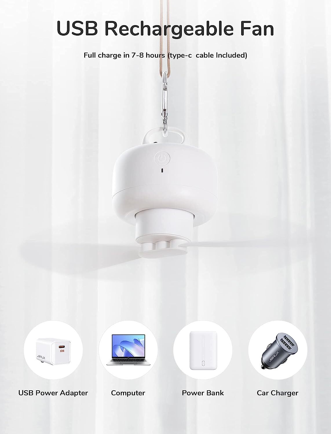 JISULIFE Ventilatore da campeggio 8000mAh Funzionamento a batteria, ricaricabile