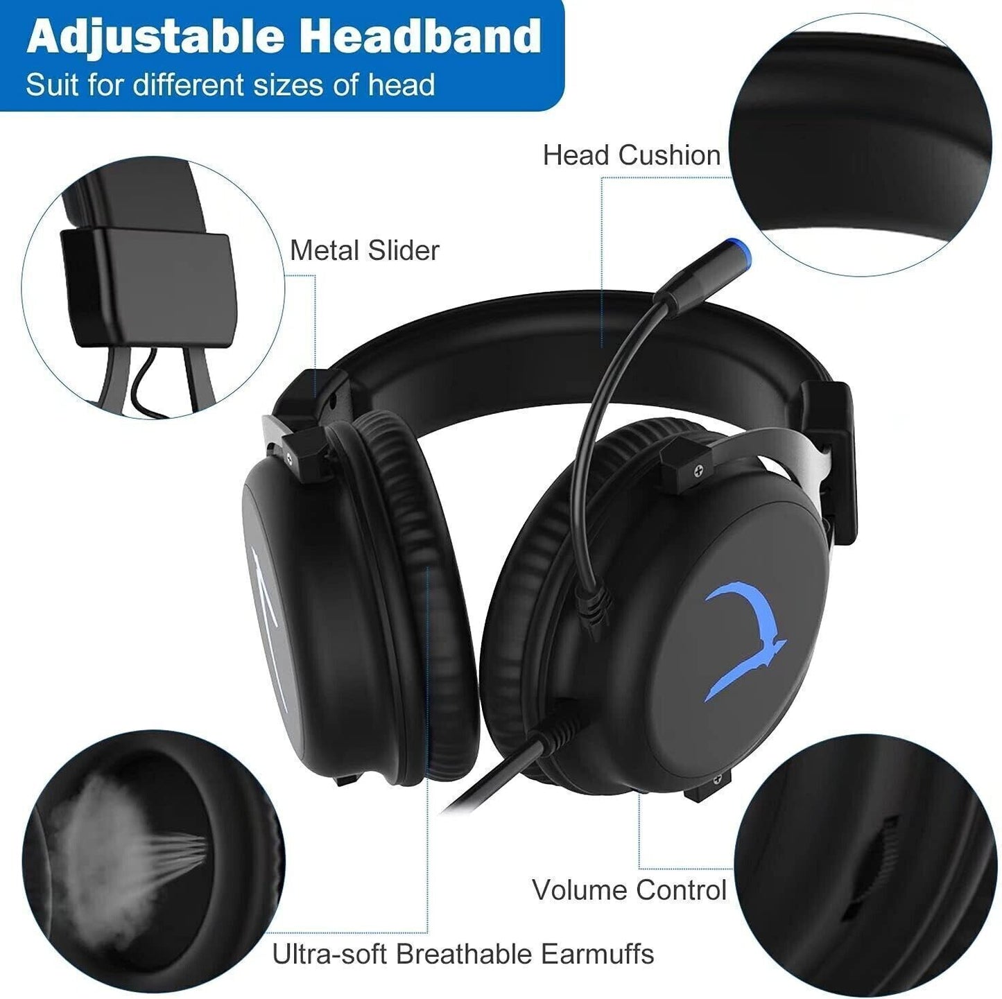 Cuffie da gioco 7.1 MUTOUREN Stereo Surround Sound 57 mm Driver Audio Cuffie USB