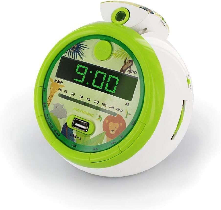 Metronic Radiosveglia per Bambini Jungle FM Proiezione USB Doppia Sveglia