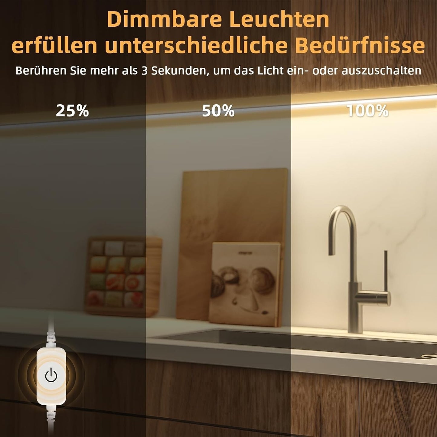 Striscia LED Sottopensile 2 m Bianco Caldo LED 3000 K Bianco Caldo adesiva Lemom