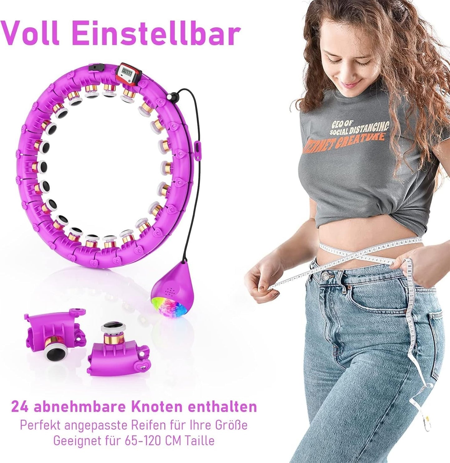 Hoola Hoop Pneumatico Adulti 24 Ruote Regolabili con Massaggio a 360 Gradi e Dat