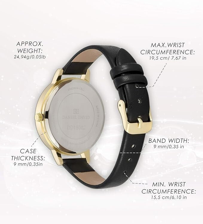 Daniel David Orologio da donna con cinturino in pelle PU liscia nera