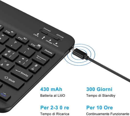 WAVATA Tastiera Bluetooth Wireless Portatile da 10 Pollici ricaricabile