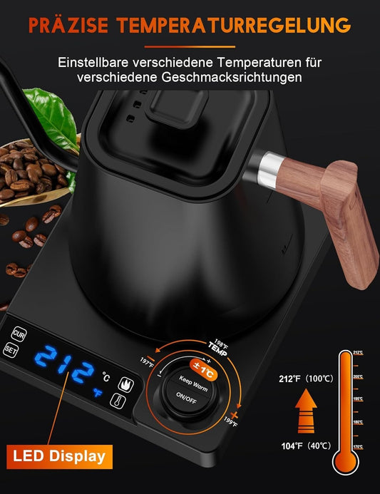 Bollitore elettrico in acciaio inox con regolazione della temperatura 1 Litro