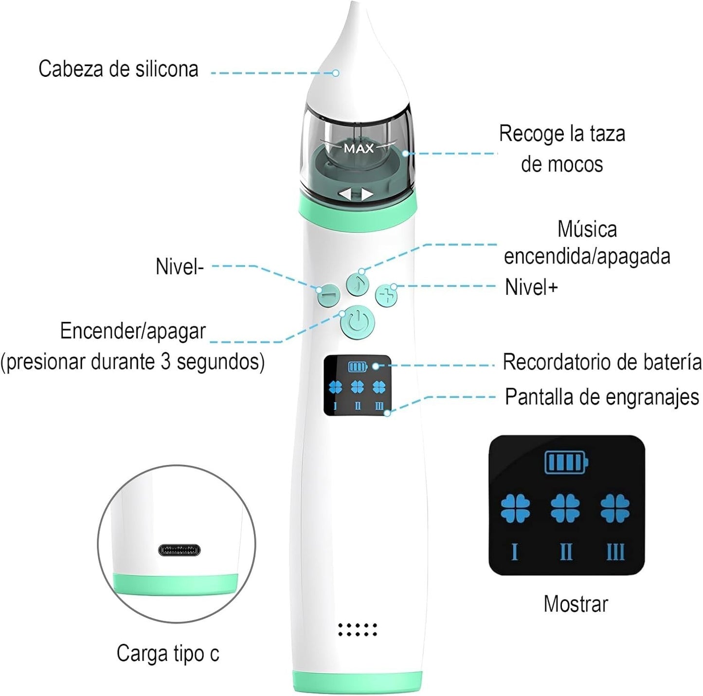 Pulitore nasale elettrico per bambini, aspiratore di muco per bambini