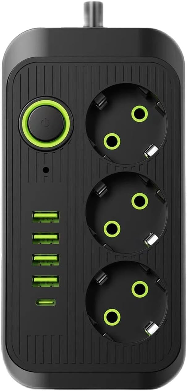 Adattatore multipresa 3 Prese, 4 Porte USB A ricarica rapida cavo prolunga da 2m