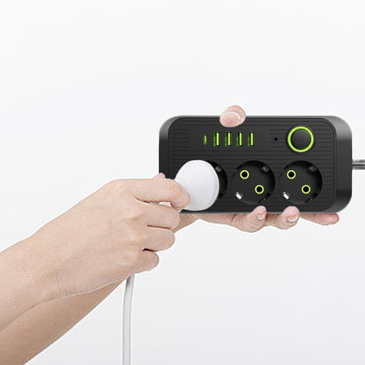Multipresa Ciabatta 3 Prese 4 USB-A USB-C Prolunga 2m Ricarica Rapida Nero 250V