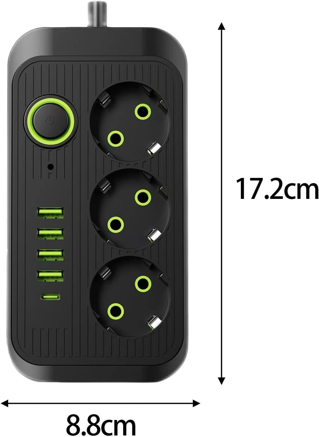 Adattatore multipresa 3 Prese, 4 Porte USB A ricarica rapida cavo prolunga da 2m