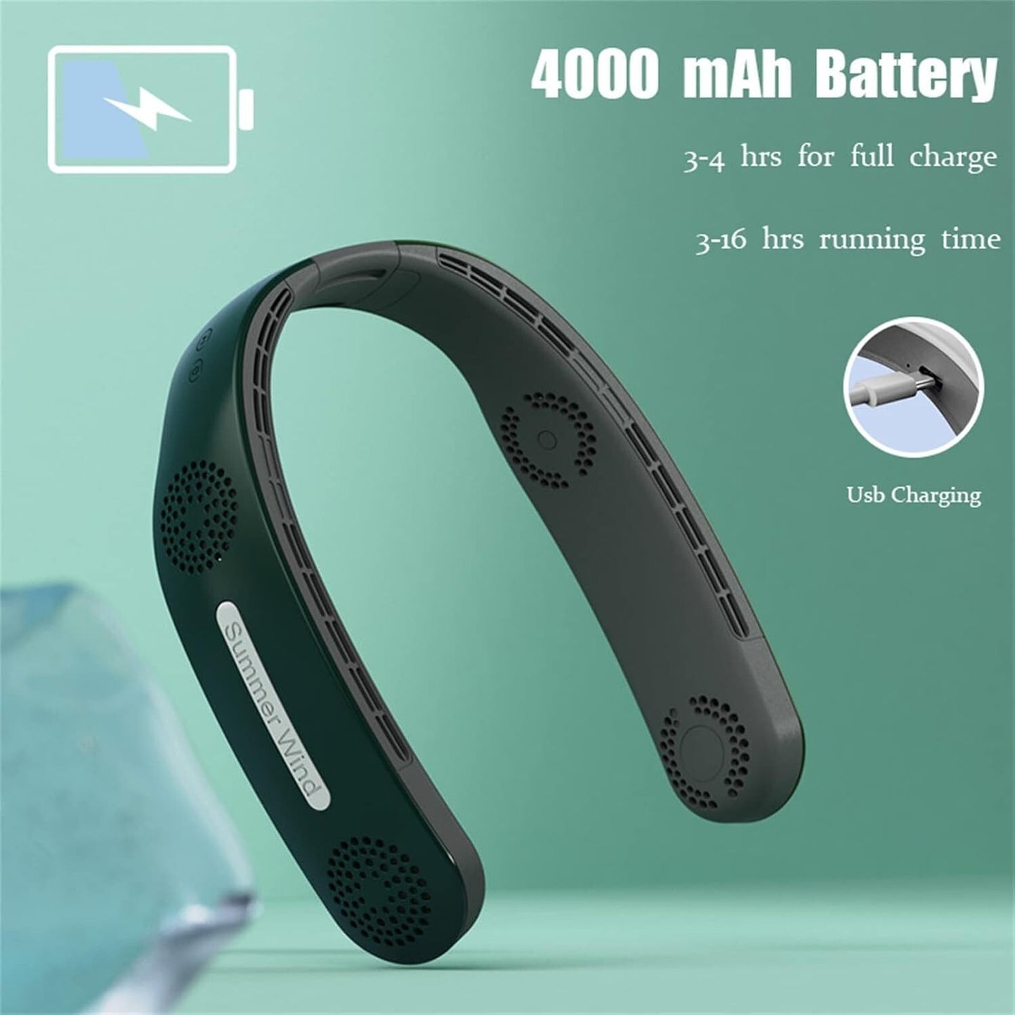 Mini ventilatore da collo senza lama a mani libere 4000 mAh USB