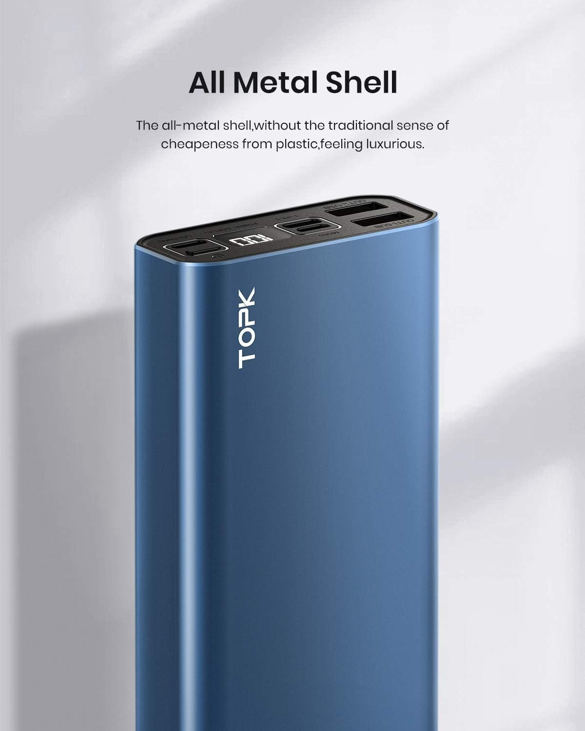 Power bank portatile TOPK 20000mAh Ricarica rapida USB C 3 uscite 3 ingressi