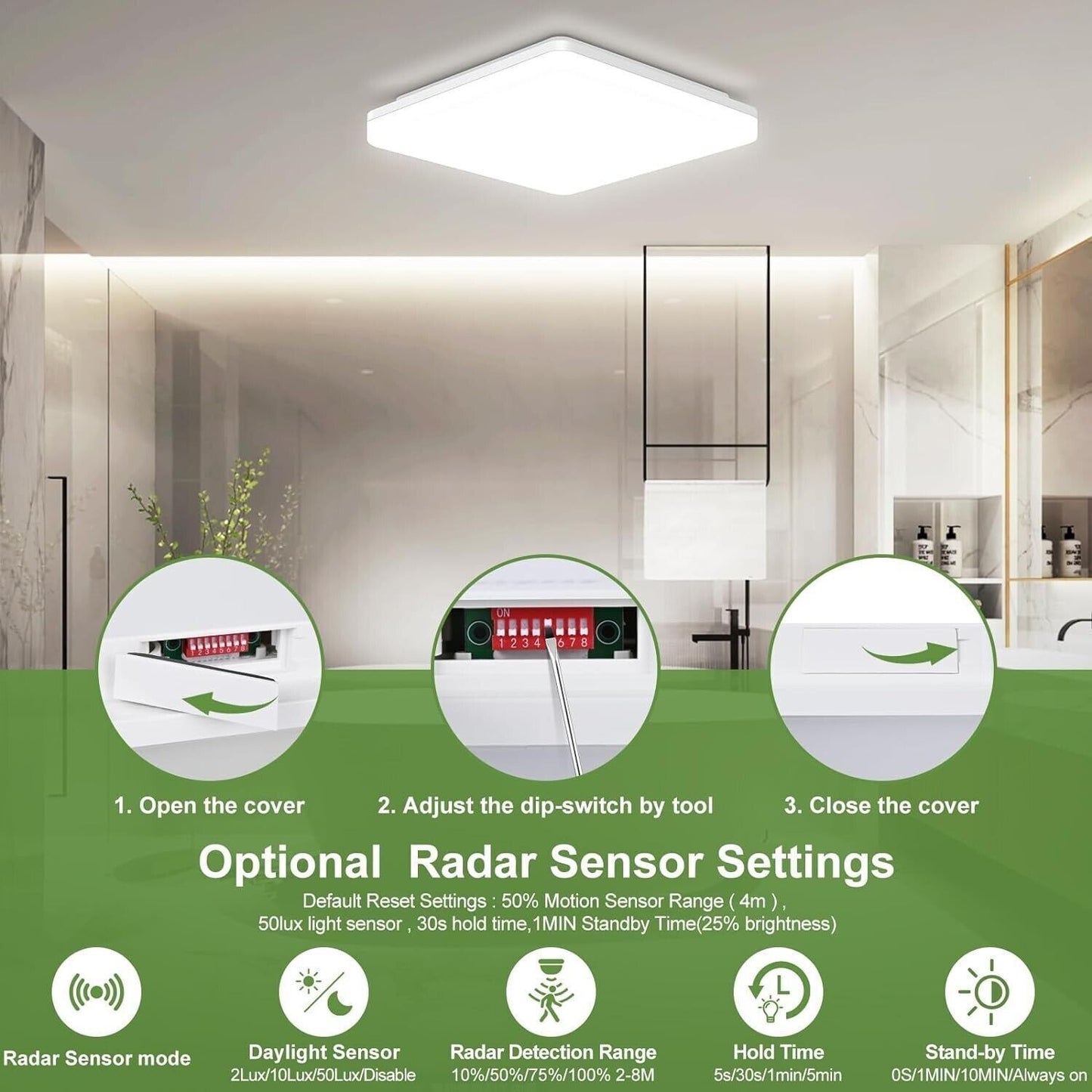 LEZOE Lampada da soffitto a LED con sensore di movimento, 18 W, 1800 lm