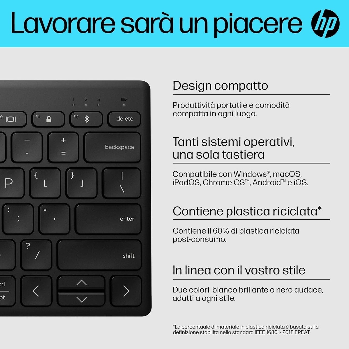 HP 350 Tastiera Wireless e Bluetooth 5.2, Connessione Multi-dispositivo, Qwerty