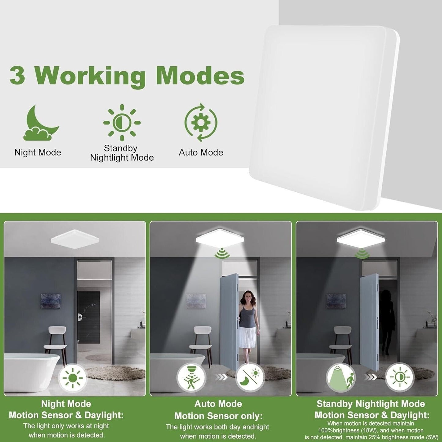 LEZOE Lampada da soffitto a LED con sensore di movimento, 18 W, 1800 lm