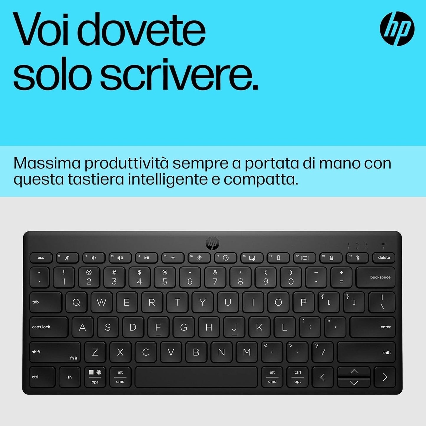 HP 350 Tastiera Wireless e Bluetooth 5.2, Connessione Multi-dispositivo, Qwerty