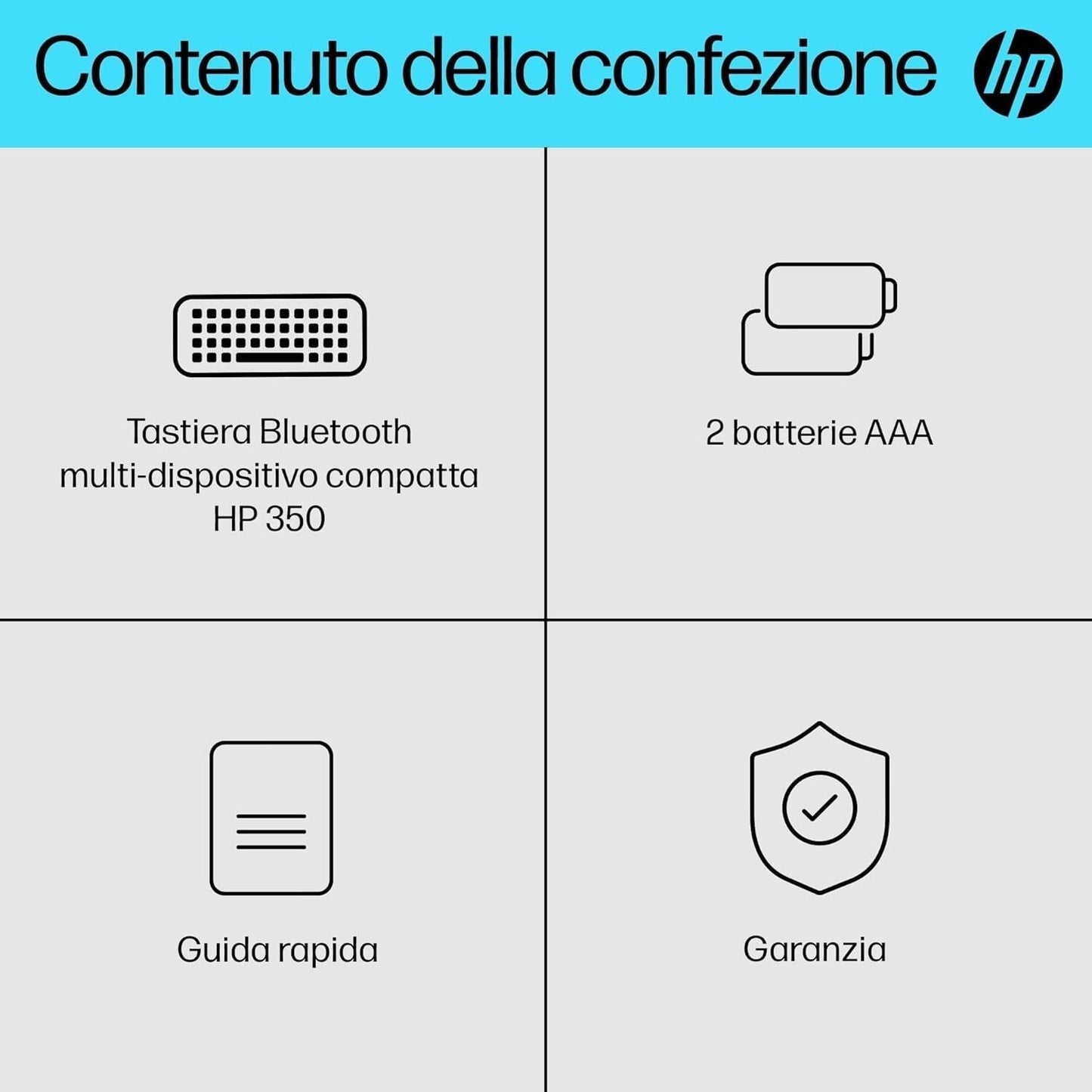 HP 350 Tastiera Wireless e Bluetooth 5.2, Connessione Multi-dispositivo, Qwerty