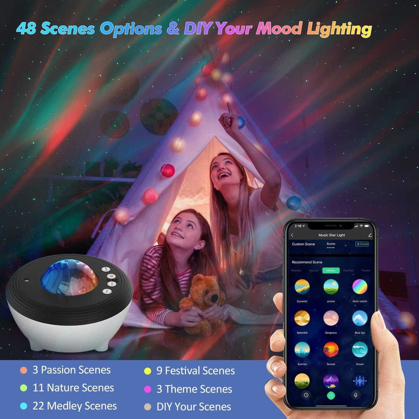 Proiettore Aurora, proiettore di stelle aurora boreale, altoparlante Bluetooth