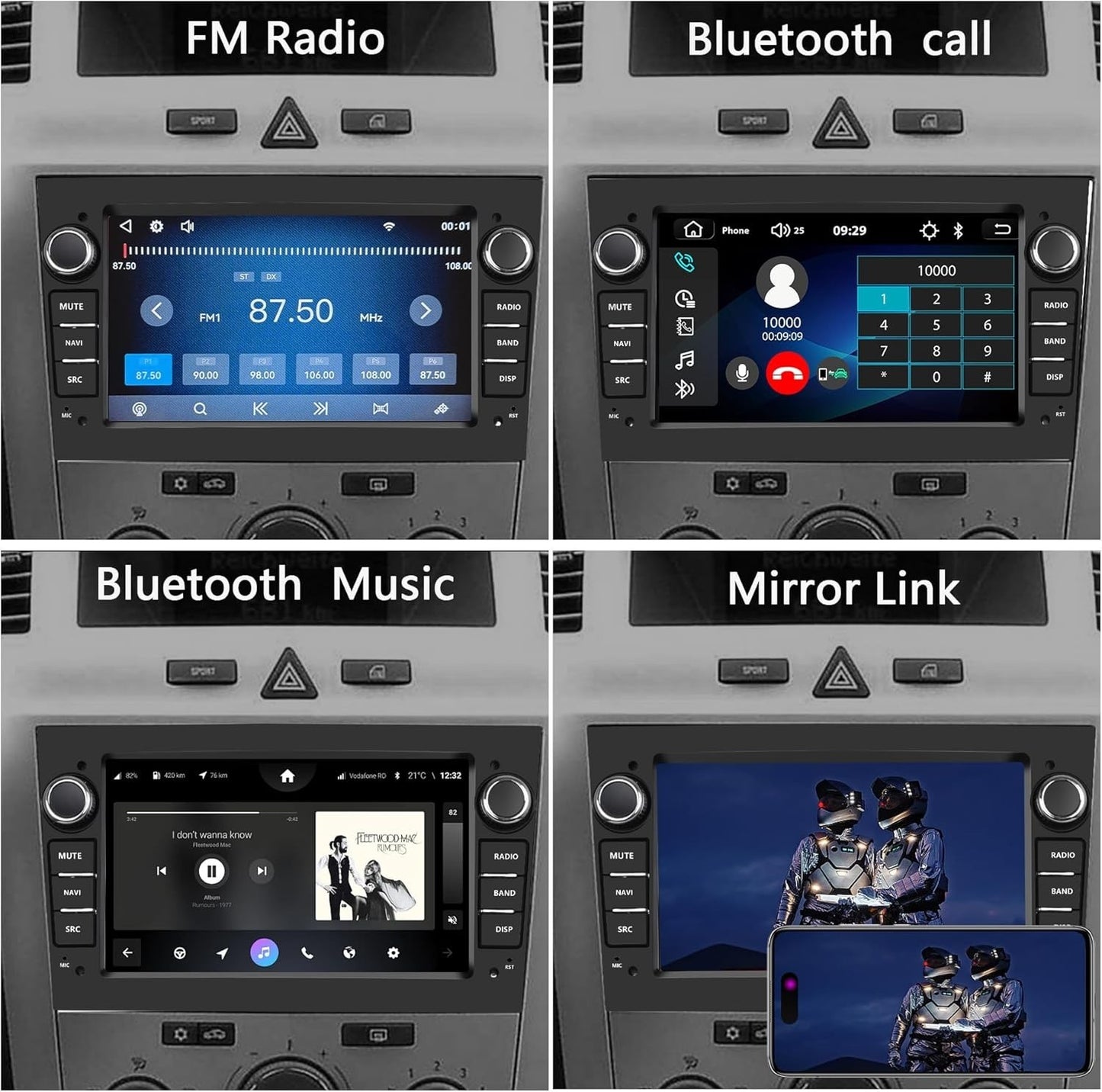 Autoradio 2 DIN per Opel Corsa d Astra h Zafira b Meriva Vivaro Bluetooth Argent