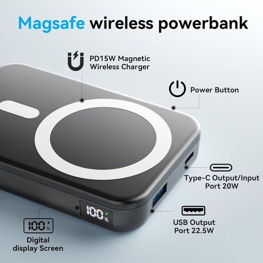 Power Bank Batteria magnetico 12000mAh PD 22,5W Ricarica rapida wireless Gxorul